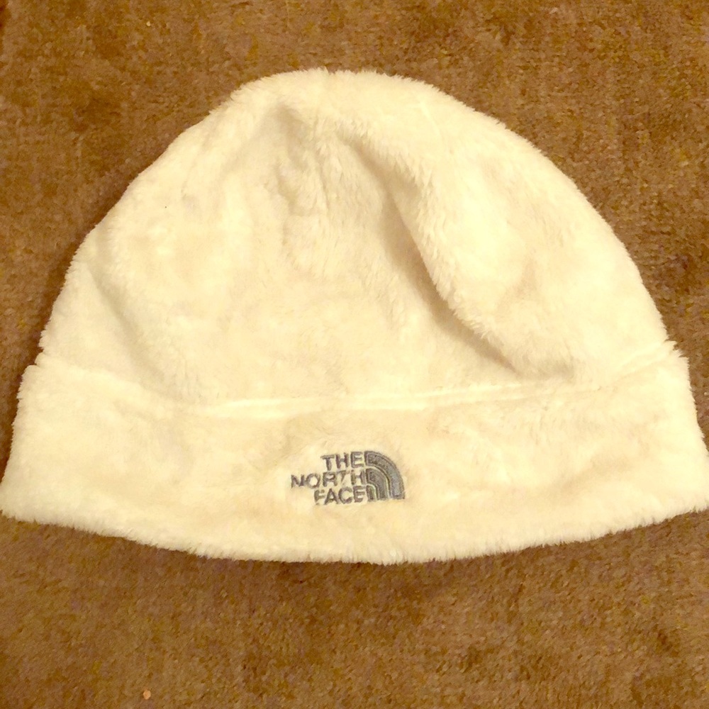North Face white fleece hat